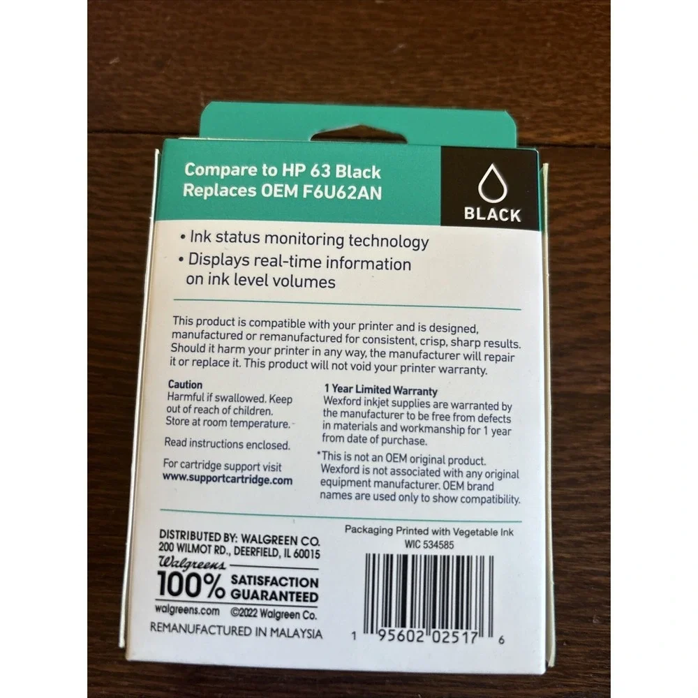 NEW WEXFORD 63 Inkjet Cartridge Black Replaces HP 63 OEM F6U62AN